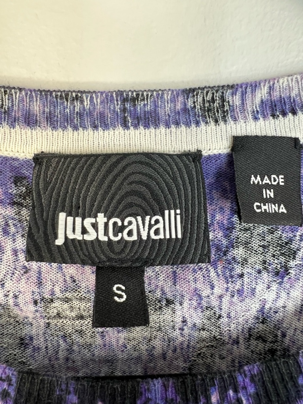 Just Cavalli archival purple digital leopard print fine knit boxy sweater S - Picture 13 of 15
